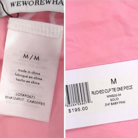 WeWoreWhat Cut Out One Piece Swimsuit Baby Pink Halter Runched Cup Tie - Picture 15 of 16